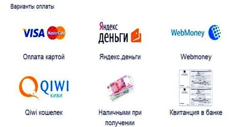 Способы оплаты: Яндекс деньги, Web Money, QIWI